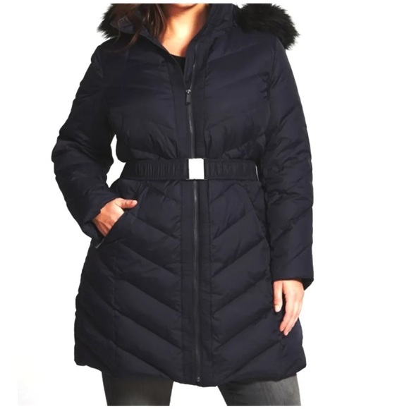 DKNY Plum Down Puffer Faux Fur Jacket Coat - Picture 7 of 13
